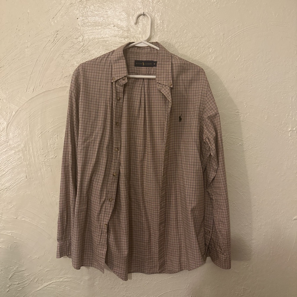 plaid-ish button down polo shirt
